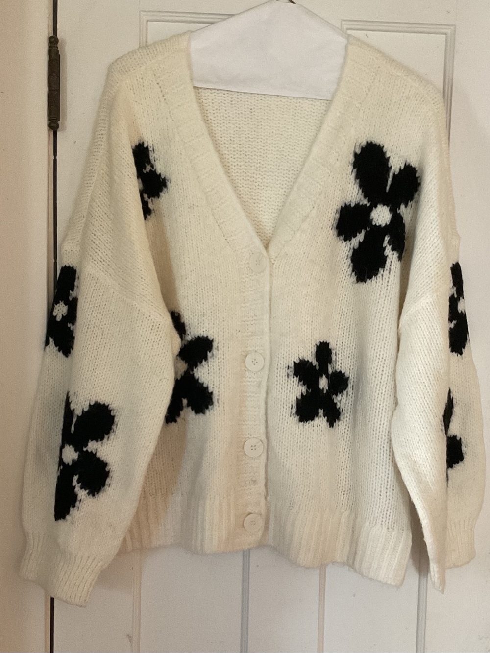 Cream Floral Intarsia Button-Up Cardigan